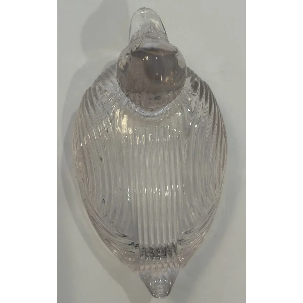 Light Pale Pink Glass Duck On Woven Basket Dish Trinket Candy Covered